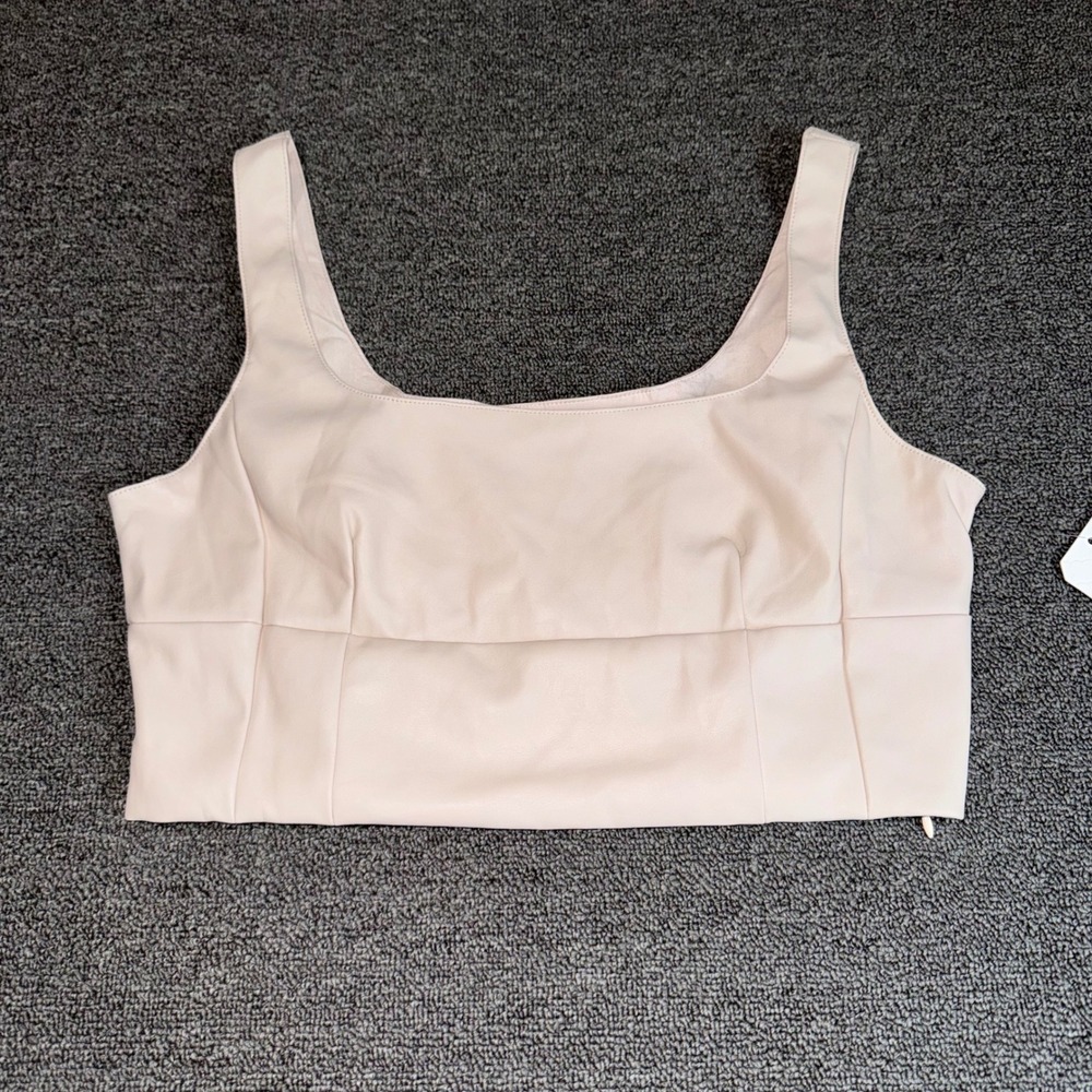 Altar'd State Faux Leather Crop Top Beige Square Neck Corset Tank Coquette Large